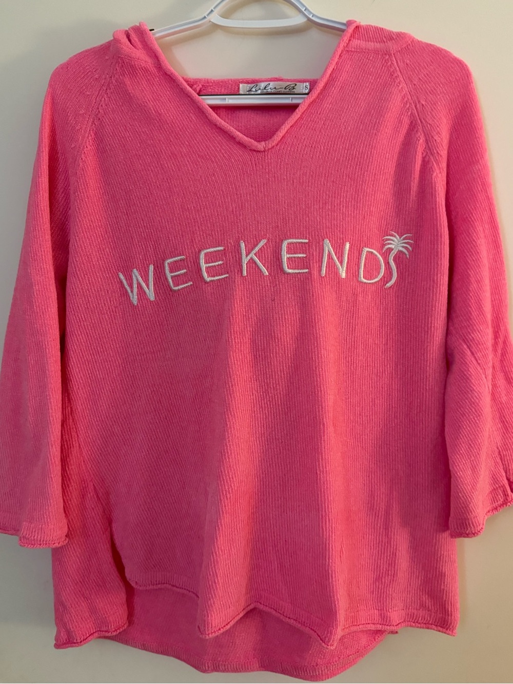 Lulu-B Pink "Weekends" Hooded Knit Sweatshirt